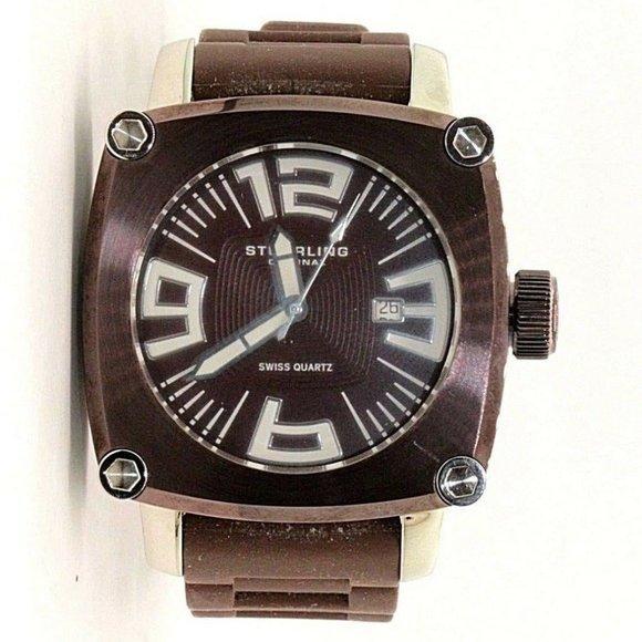 Men's Stuhrling Quartz Watch Brown Square Case Vintage Estate Jewelry